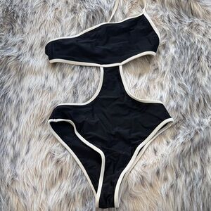 Lovewave Black and White asymmetrical one piece  bathing suit